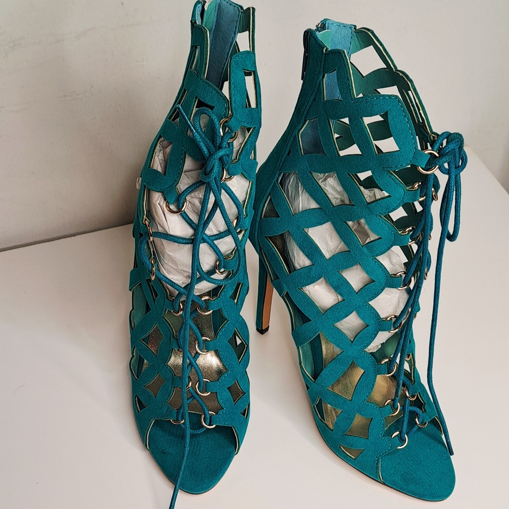 Liliana Turquoise Lace-Up Heels
